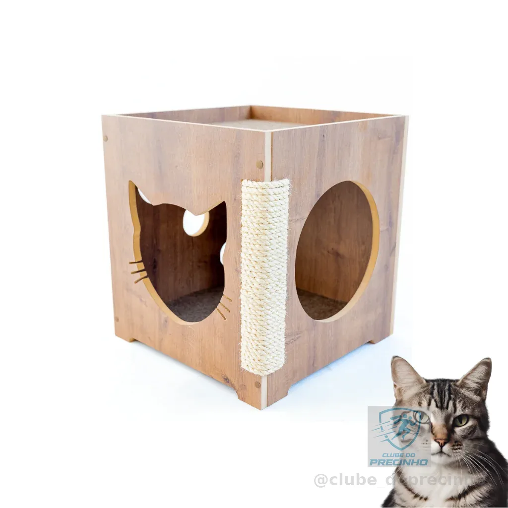 Casa de Gato com Arranhador PREMIUM REFORÇADO MDF 15mm Casinha de Gato com Arranhador De Gato Sisal