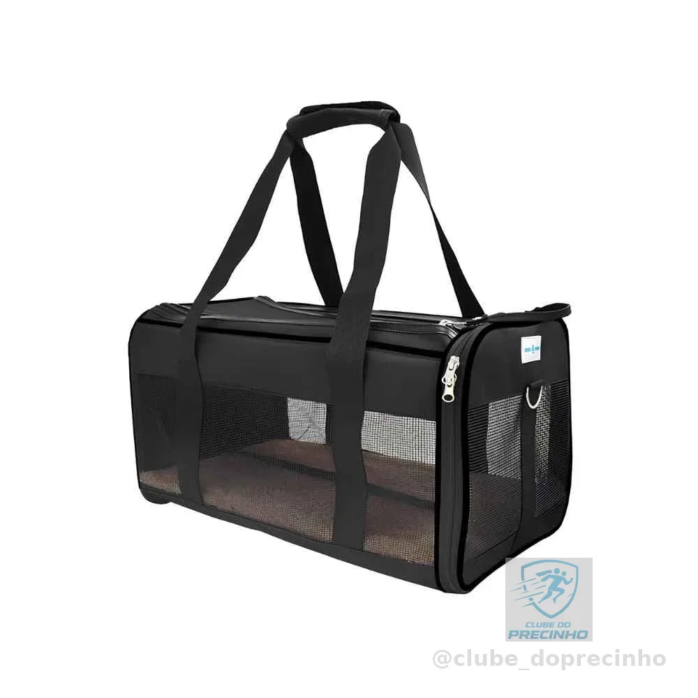 Bolsa Transporte Pet para Avião Cabine Viagem Ventilação Cães e Gatos Reforçada até 10kg Tela Arejada Alça e Tapete Removível Preta - Duke & Dixie
