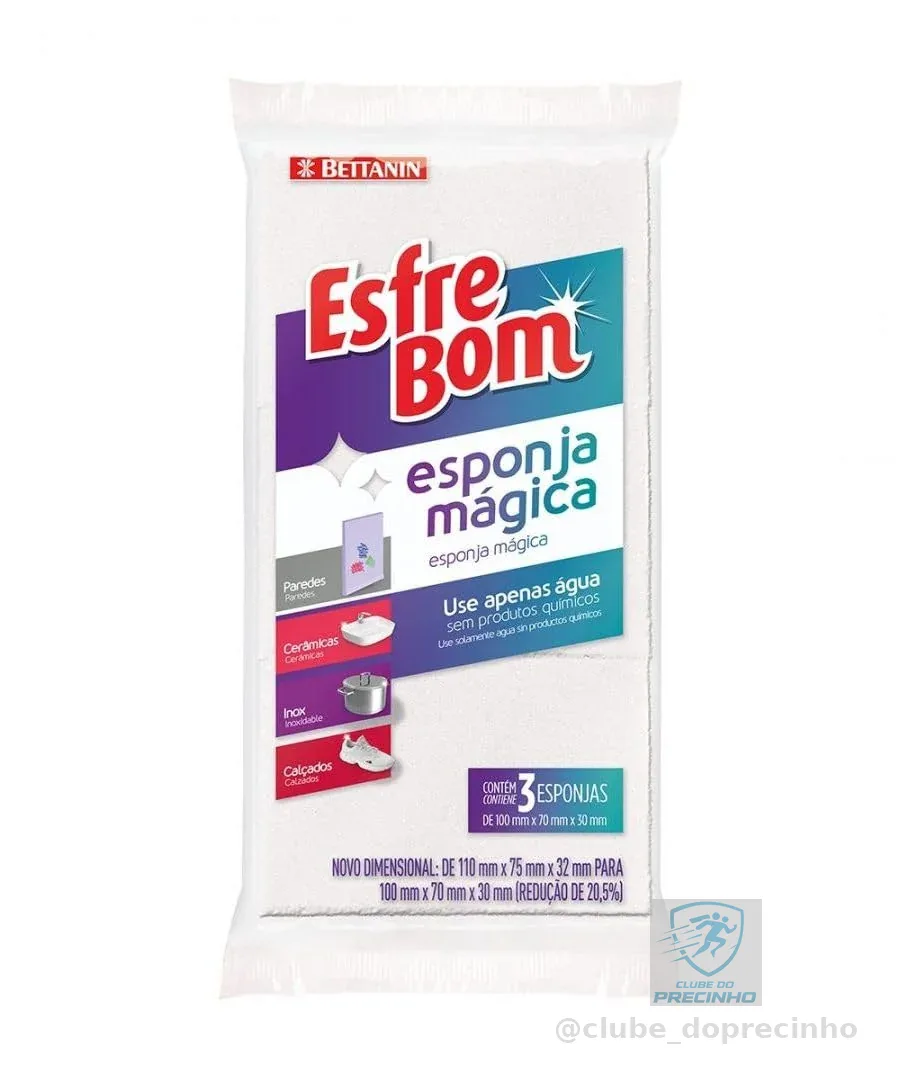 EsfreBom - Esponja Mágica, Conjunto com 3 unidades, Bettanin