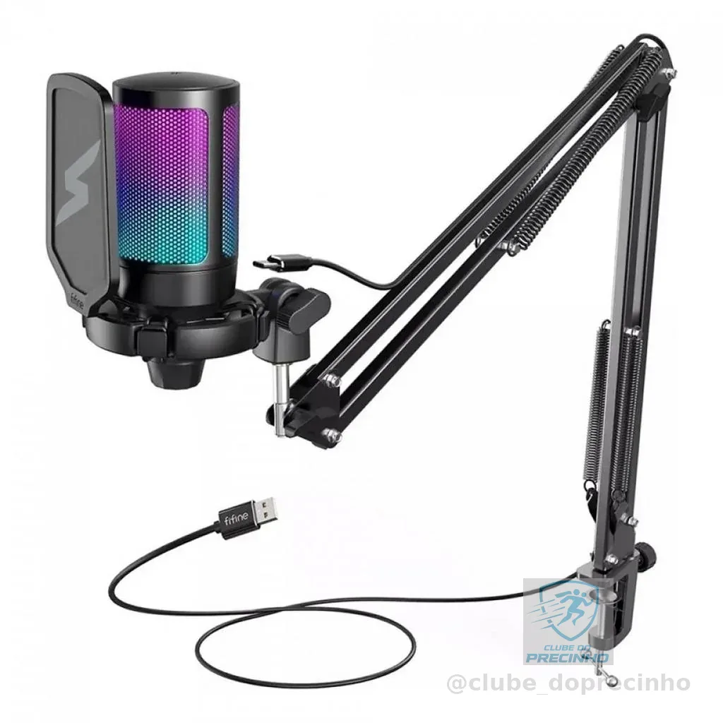 Microfone Gamer Fifine SuperFrame Edition SFM1 RGB USB Black Com Braço Articulado