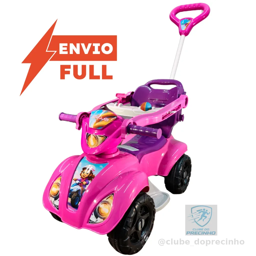 Quadriciclo Stellar Rosa 1-3 Anos Até 30kg - Carrinho Passeio Menina - Ajustável Até 1mt de Altura