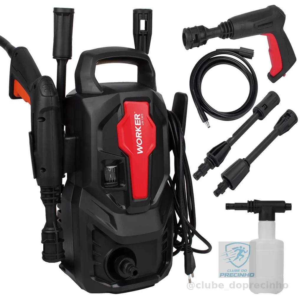 Lavadora Alta Pressão Compacta Potente Lava Carro Moto Com Aplicador Detergente LW1305 1200W Worker