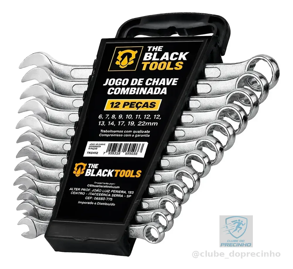 Jogo De Chave Boca E Estrela Combinada 12 Pçs Aço 6-22 Mm Cromada Profissional Tkch12 The Black Tools