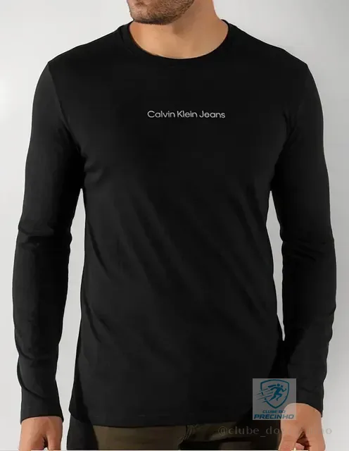 Camiseta Calvin Klein Manga Longa Institutional Grey Preta