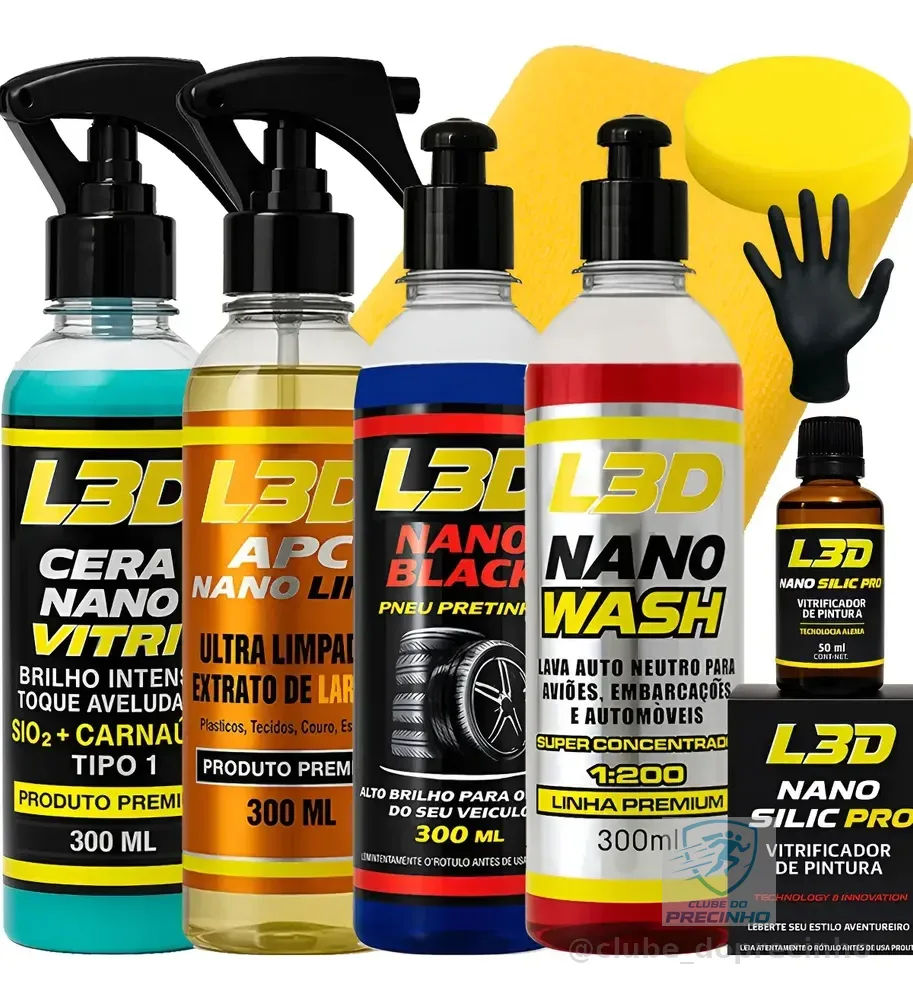 Kit Cera Carnaúba L3d Vitrificador Shampoo Apc Pretinho