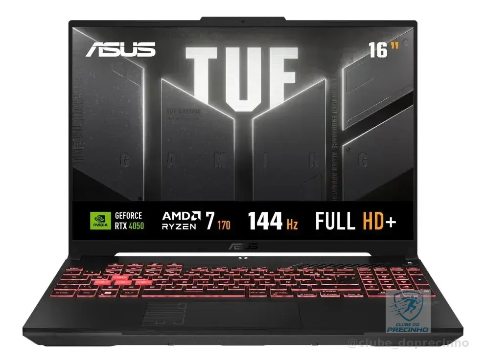 Notebook Gamer ASUS TUF Gaming A16, AMD Ryzen 7, RTX 4050, 16GB RAM, 512GB SSD, Linux KeepOS, Tela 16" IPS 144Hz, Mecha Gray - FA607NUQ-RL167
