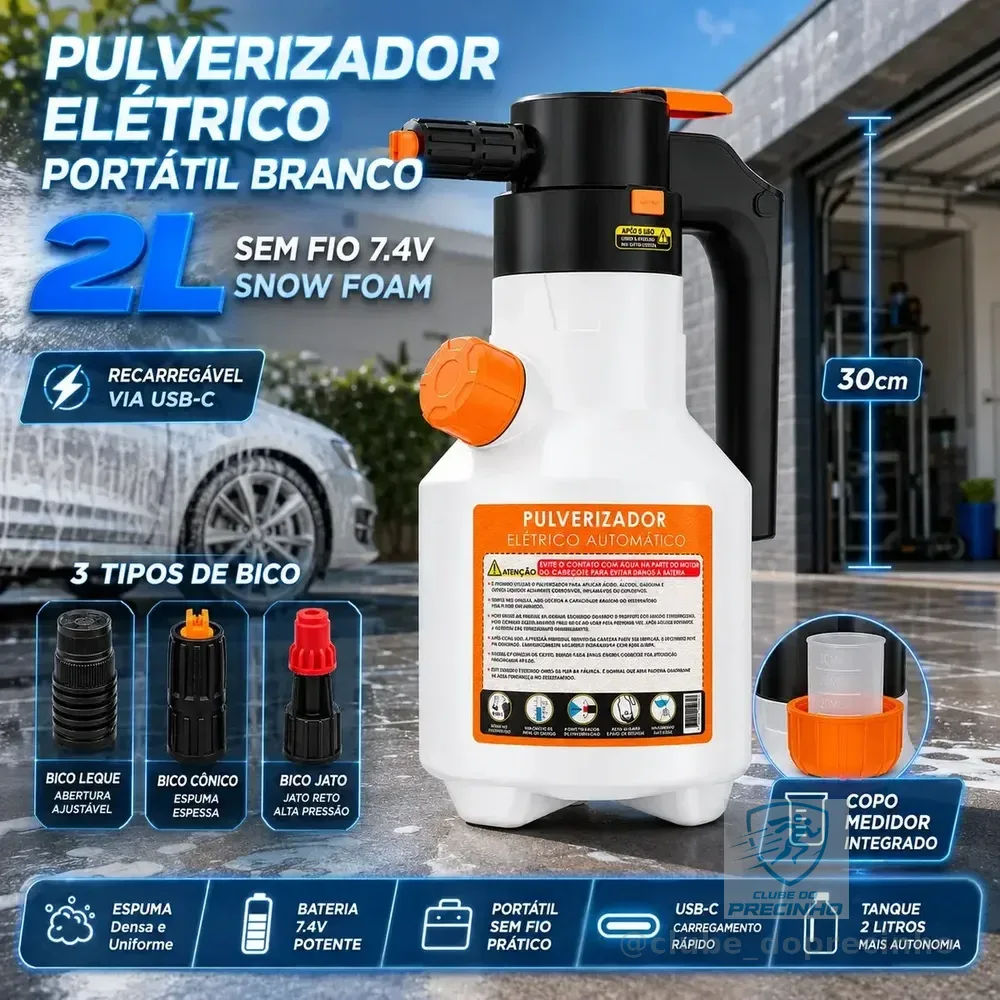 Pulverizador Elétrico de Espuma 2L VERUNTO para Lavagem Automotiva e Jardim