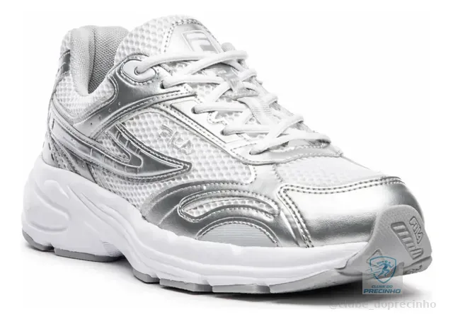 Tênis Fila Feminino Runner 2k Casual Confortável Tratorado Prata/branco Geométrico 33 Br