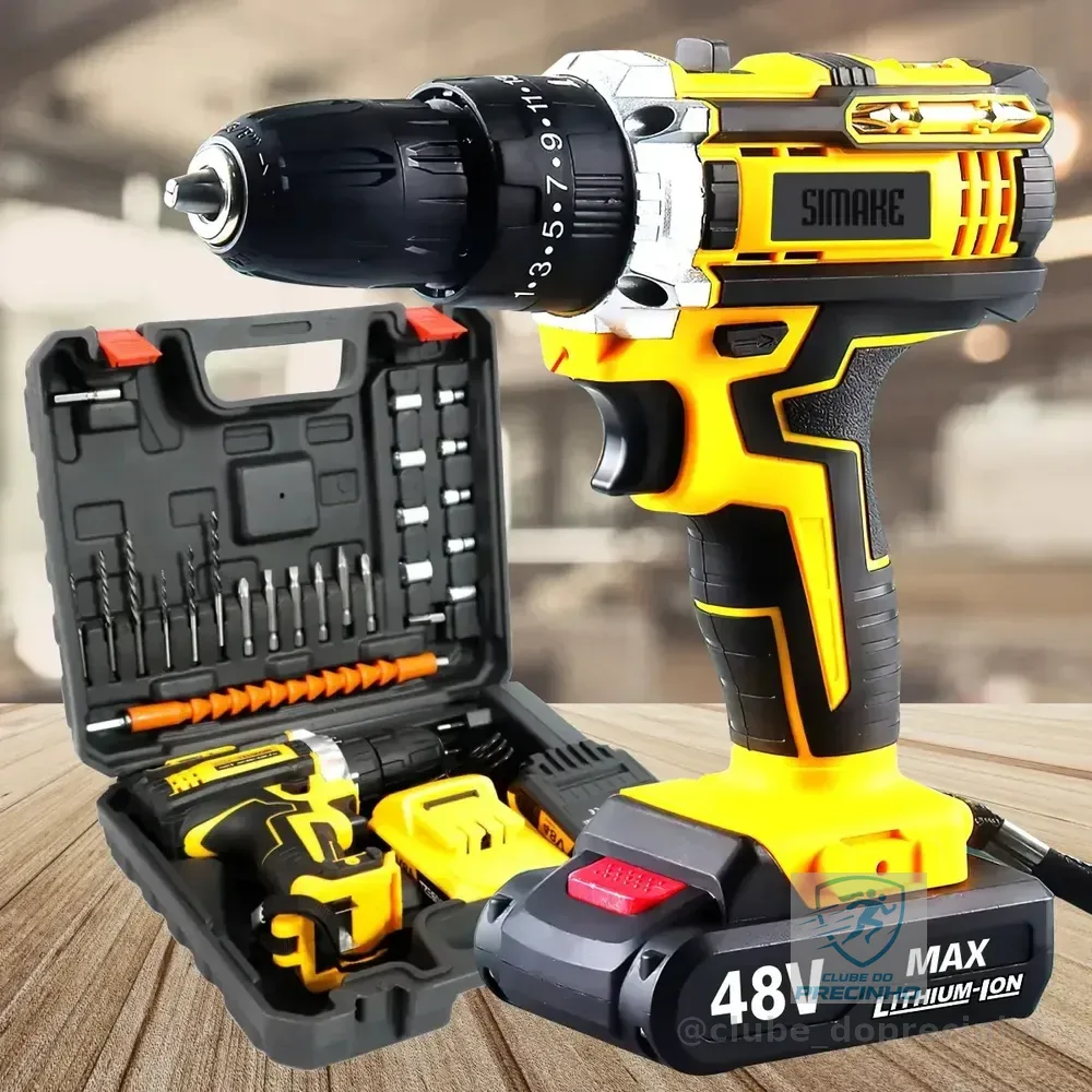 Parafusadeira Furadeira C/ 2 Baterias Maleta Kit Completo Led Eixo Flexível Vários Níveis Torque Simake