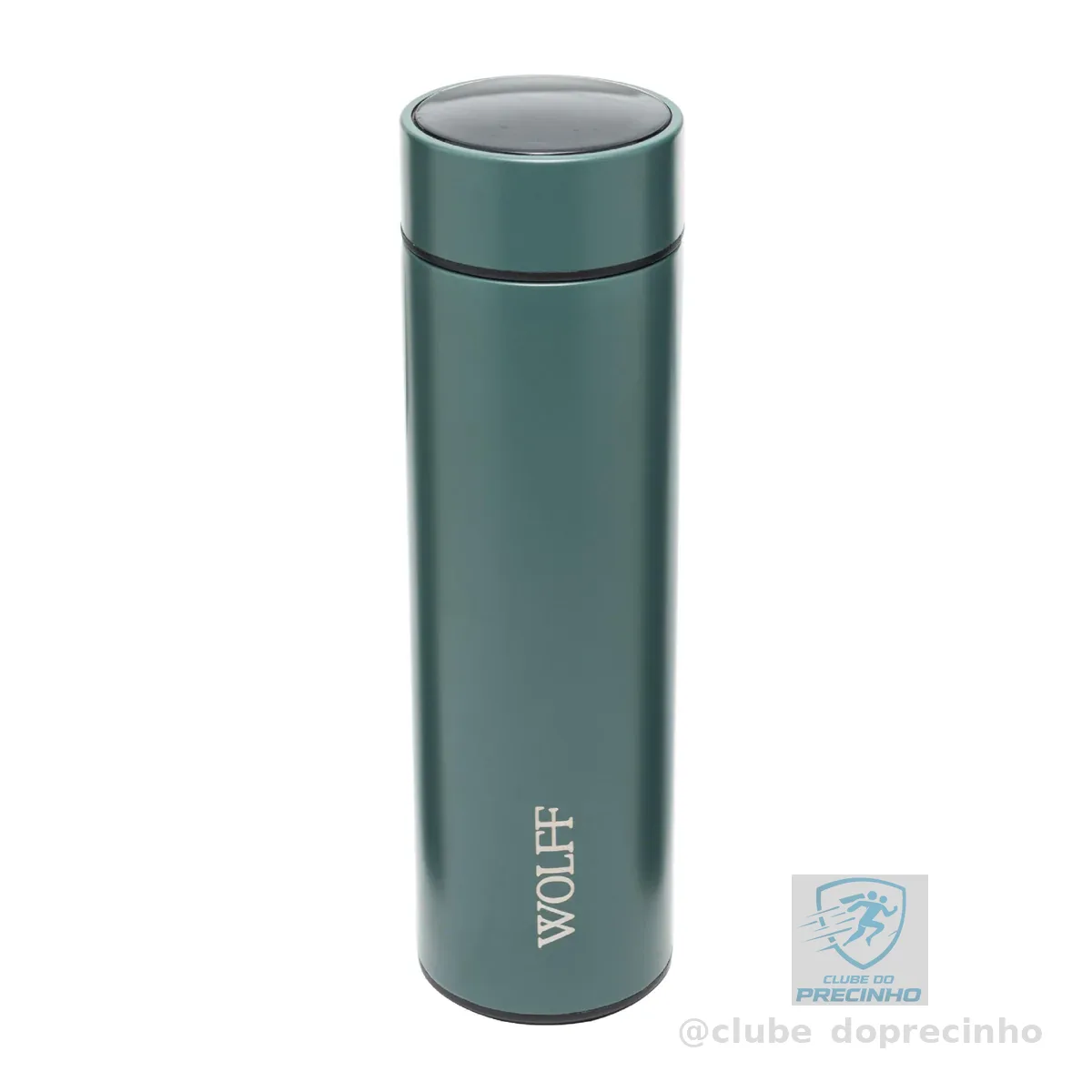 WOLFF - Garrafa Térmica de Aço Inox com Termômetro em Led 500ml Verde - Conserva Bebidas Quentes e Frias