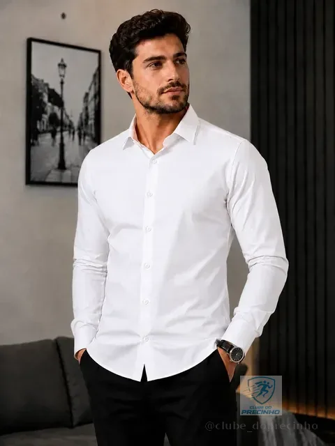 Camisa Social Masculina Slim Fit Premium Manga Longa