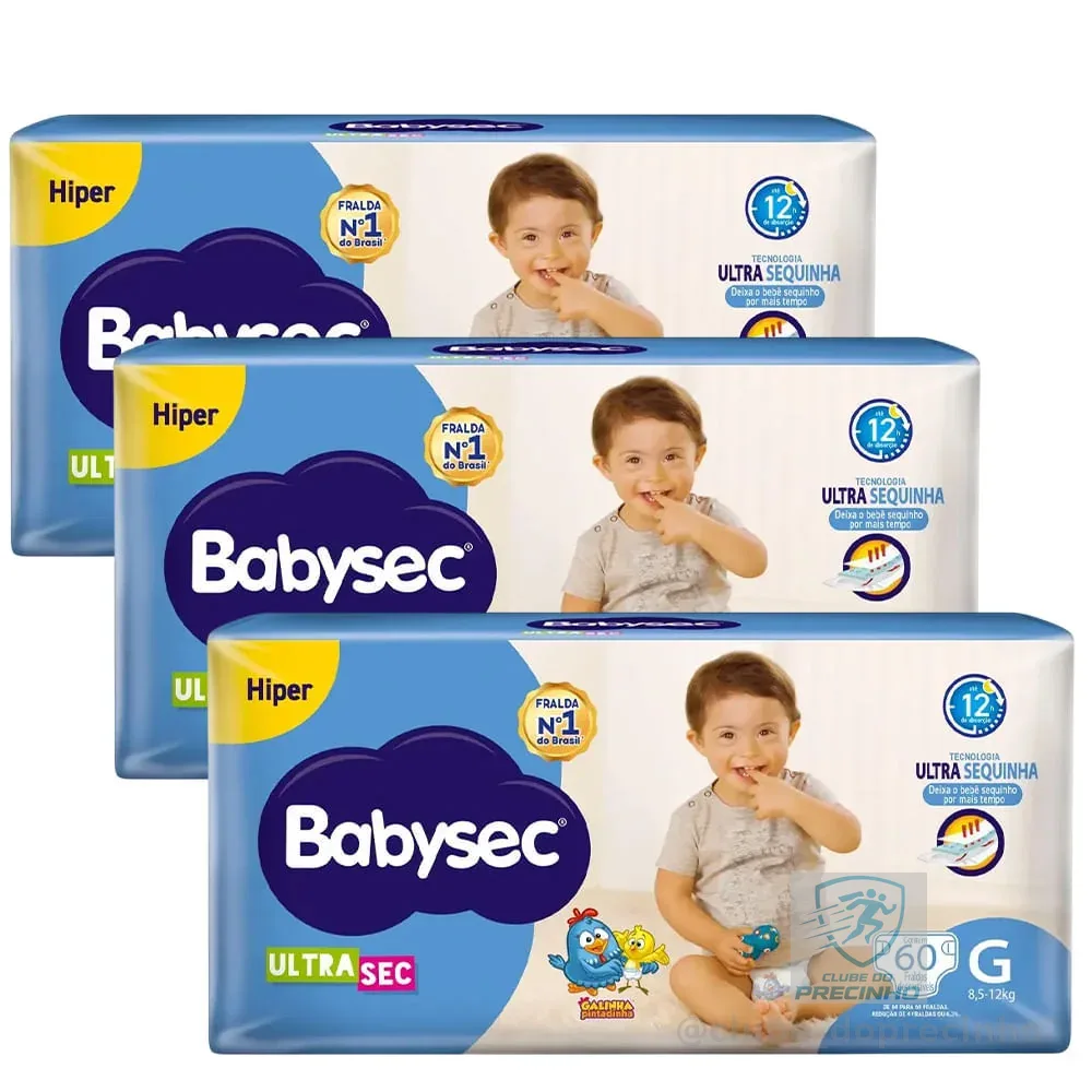 Kit Fralda Descartável Babysec Ultrasec Hiper G Com 60 Unidades - 3 Unidades