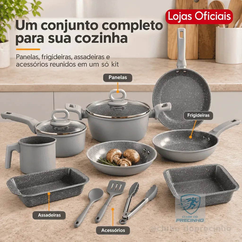 Jogo de Panela Indução/Chamas Antiaderente Cerâmica 10 Peças Black+Decker Ceramic Line Grey Premium