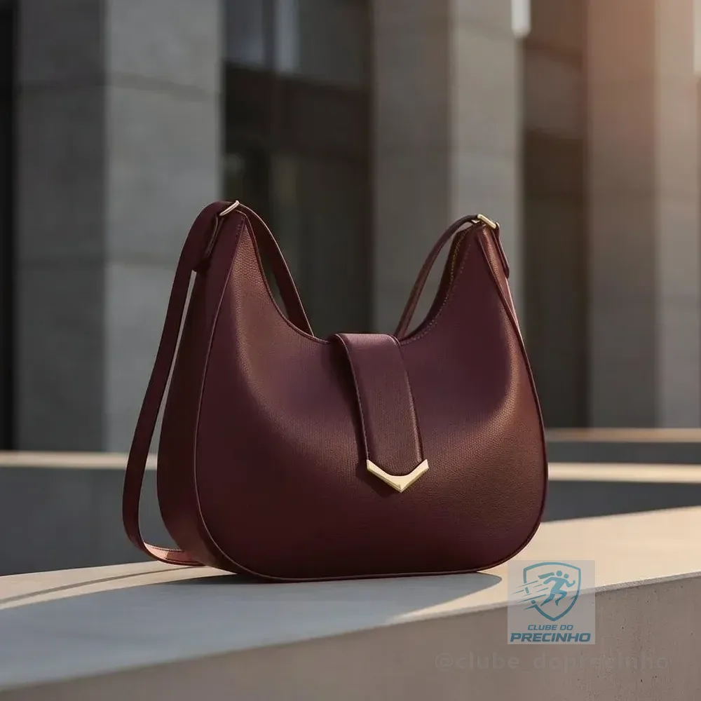 Bolsa Baguete De Ombro Luxo Samariana Com Fecho Em Ziper Vinho Dourado