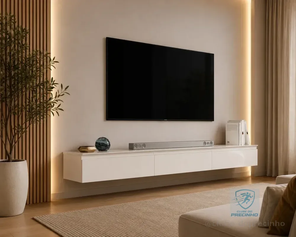 Rack Aparador Suspenso 3 Portas Aura Até 75'' 180cm Off White 180cm