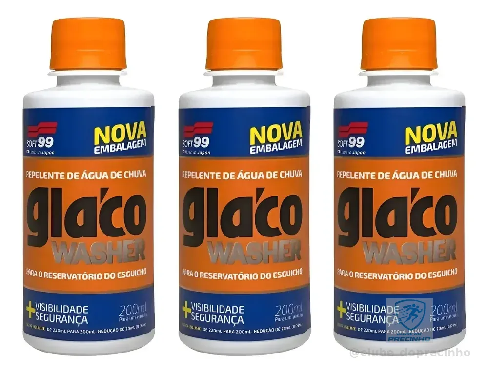 Kit 3 Glaco Washer Limpador Parabrisa Aditivo Repelente Agua