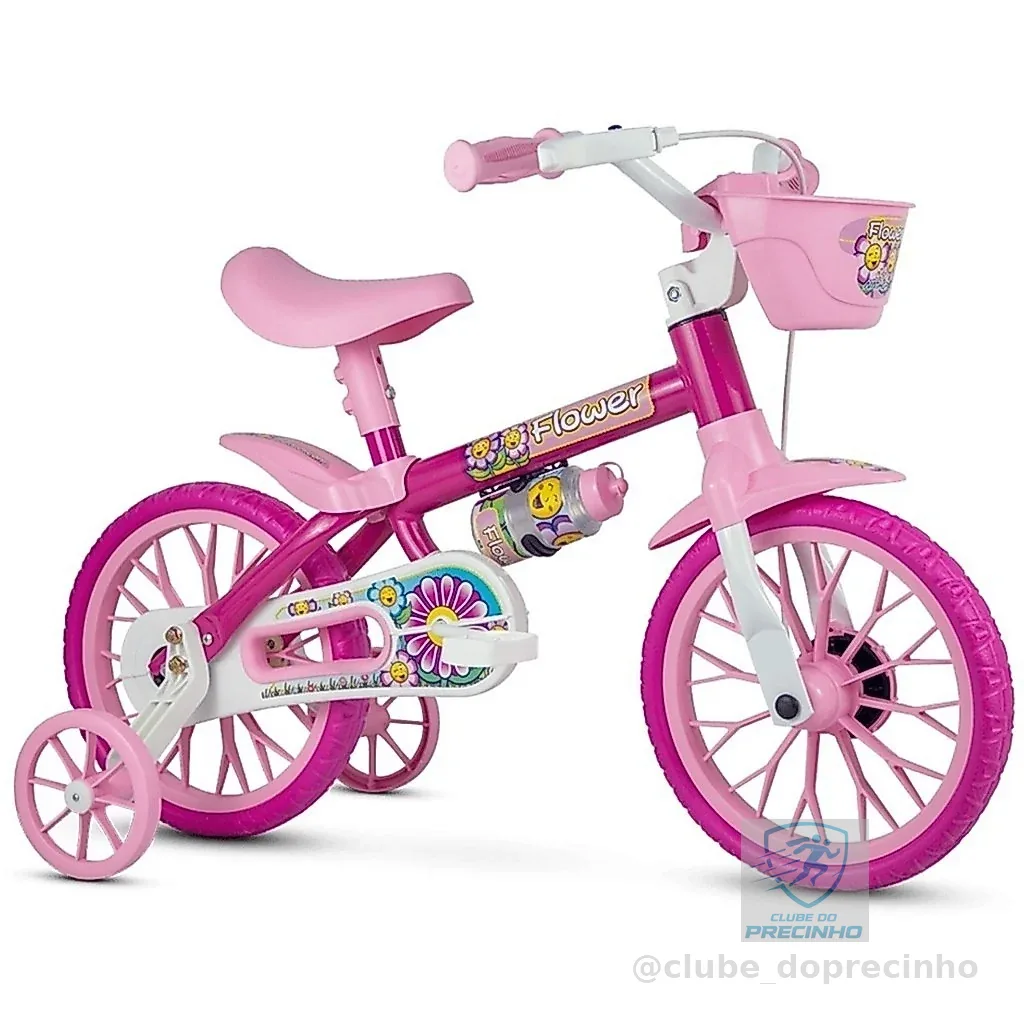 Bicicleta Infantil Aro 12 Freio Tambor 1 Marcha Cestinha Nathor C/ Rodinha Menina de 90cm a 1m
