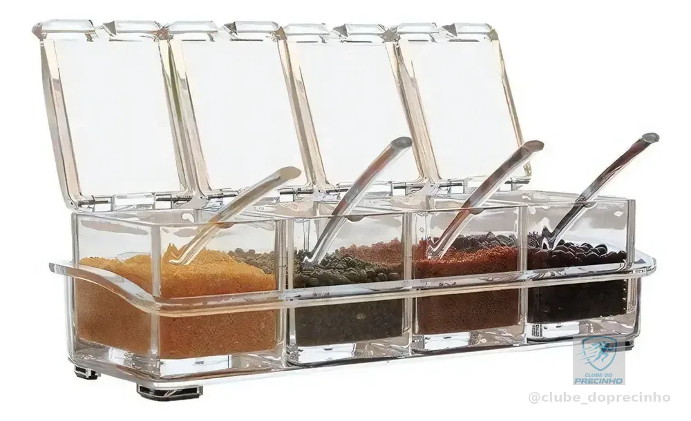 Porta-temperos Acrílico Transparente Mesa 4 Potes Cozinha 160ml