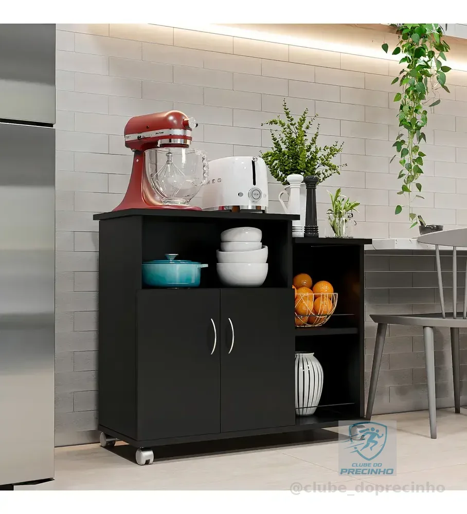 Fruteira Armário para Cozinha Balcão Para Cafeteira E Forno Cor Preto Nova Decor