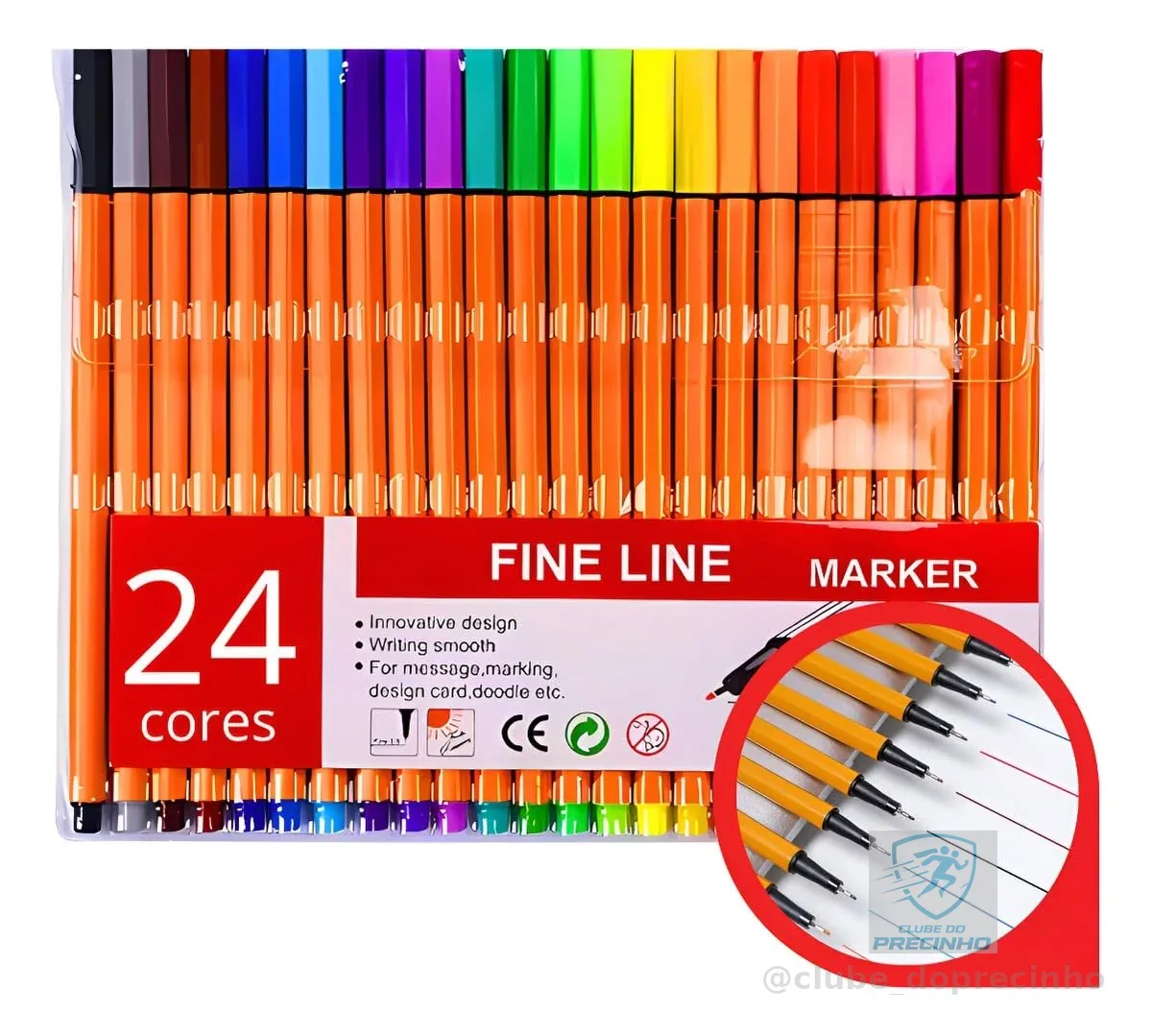 Kit Canetas Fine Line 0.4 mm 24 Cores Ponta Fina e Corpo Colorido