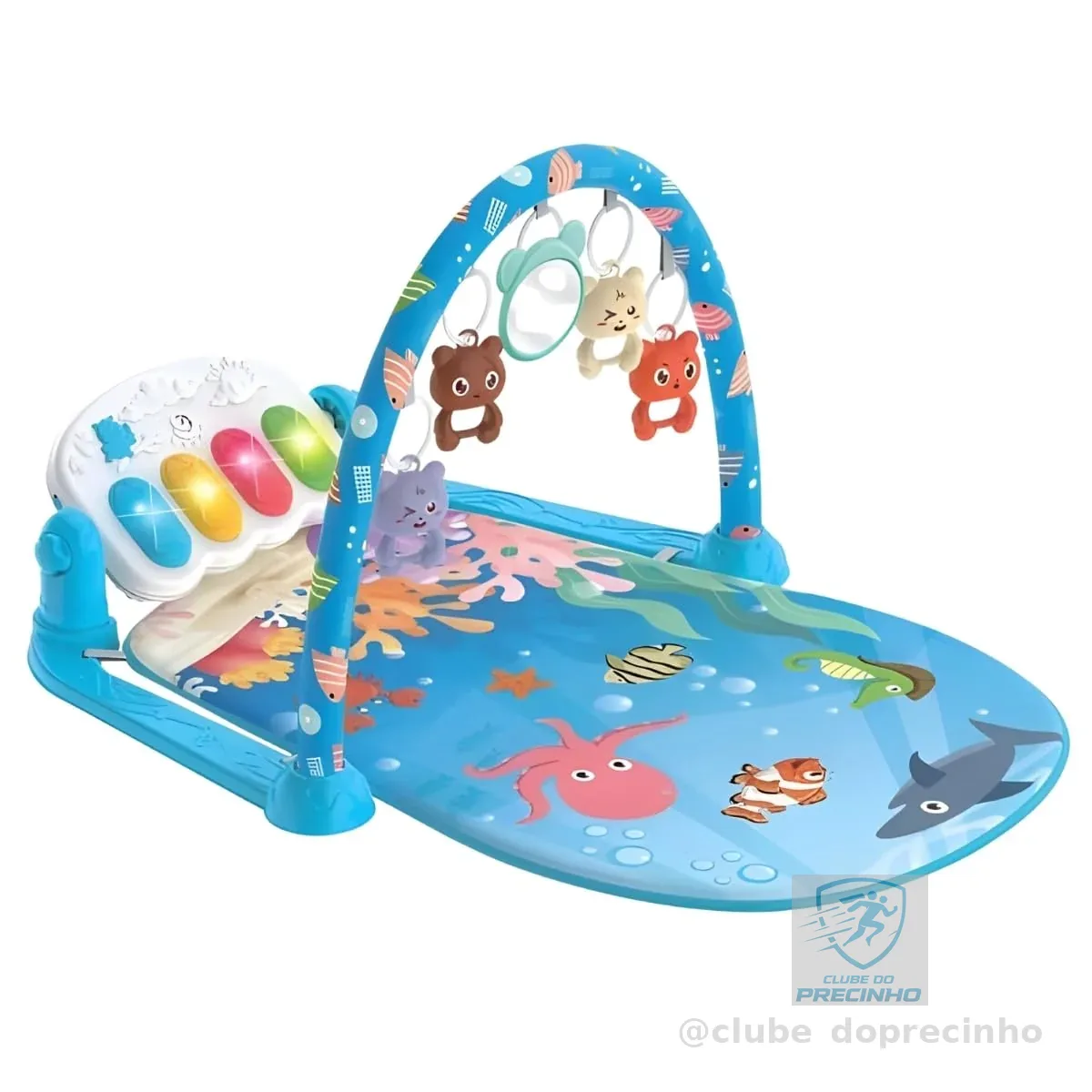 Tapete de Atividades Musical com Piano e Arco de Brinquedos Interativos para Bebê (Azul)