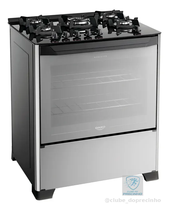Fogão 5 Bocas Dako Magister Style Com Frente Espelhada Mesa de Vidro e Tripla Chama Bivolt