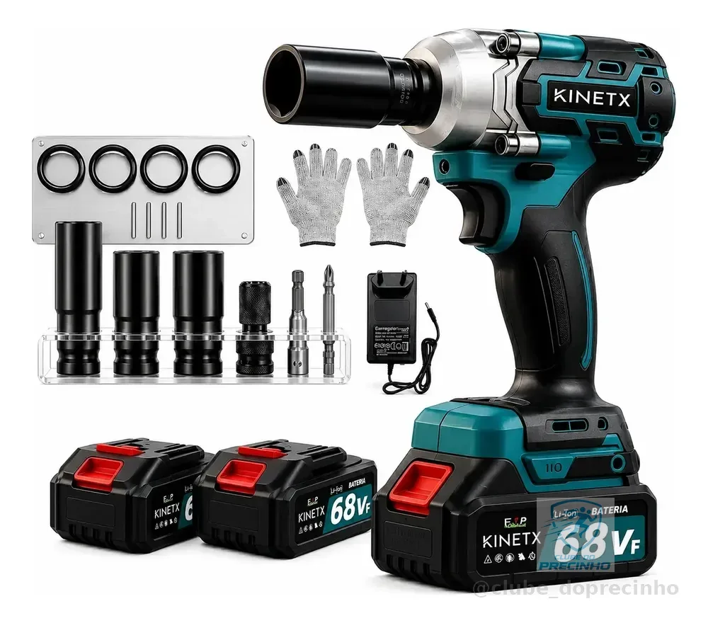 Chave Impacto Kinetx 880nm Brushless 21v+2 Bat Kit Completo Azul 127/220v