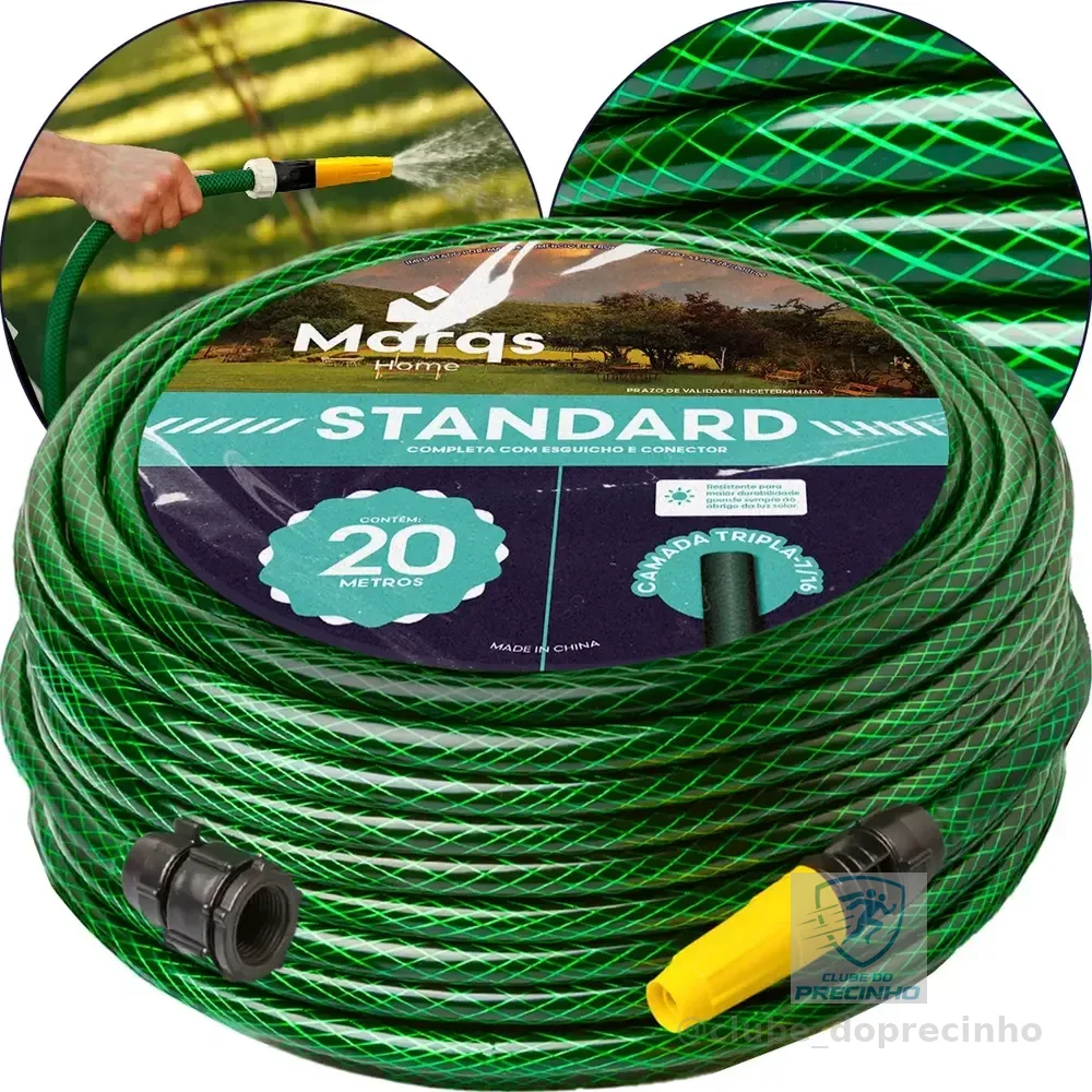 Mangueira Jardim 20m Metros Com Esguicho Trançada Reforçada Flexível 7/16 Anti Dobra Irrigação Quintal Poço Lavagem Durável Marqs Home