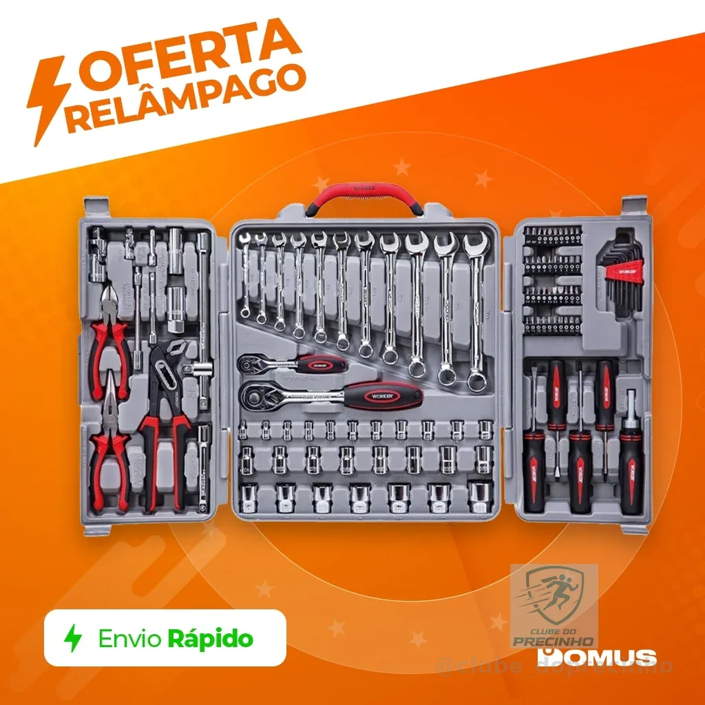 Jogo de Ferramentas Worker com 110 Peças e Maleta - Jogo de Soquete Com Chave Combinada