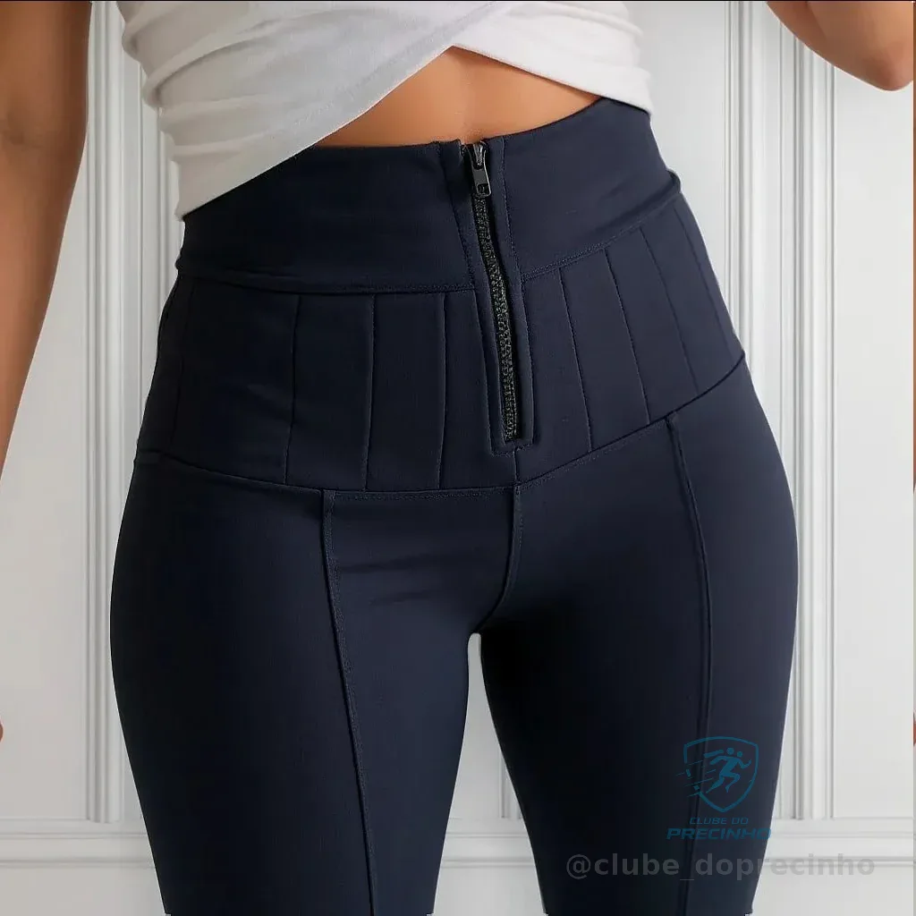 Calça Lipo Super Power Modeladora Cintura Alta C/ Zíper Fake