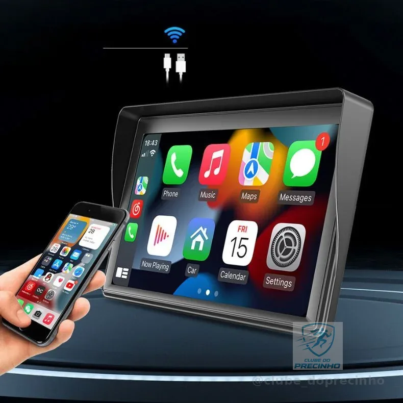 Multimídia Som De Carro Universal Carplay Android e IOS Tela 7 Câmera de Ré