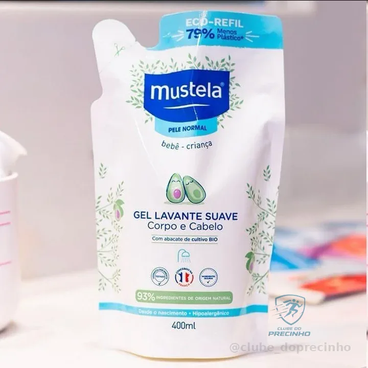 Mustela Refil Gel Lavante Suave 400ml - Sabonete Líquido Corpo e Cabelo para bebês e crianças – feito com 93% de ingredientes de origem natural - Mustela Bebê e Criança