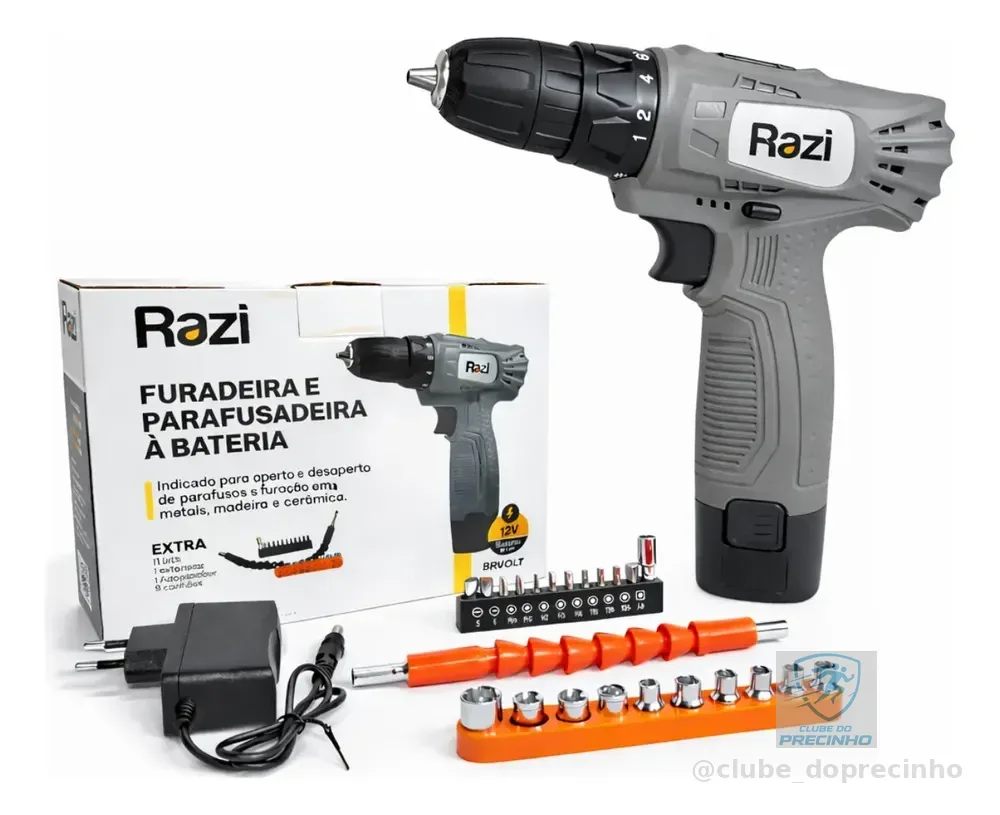 Furadeira Parafusadeira Bateria 12v Bivolt Acessórios Razi Laranja 127/220v 50 Hz/60 Hz