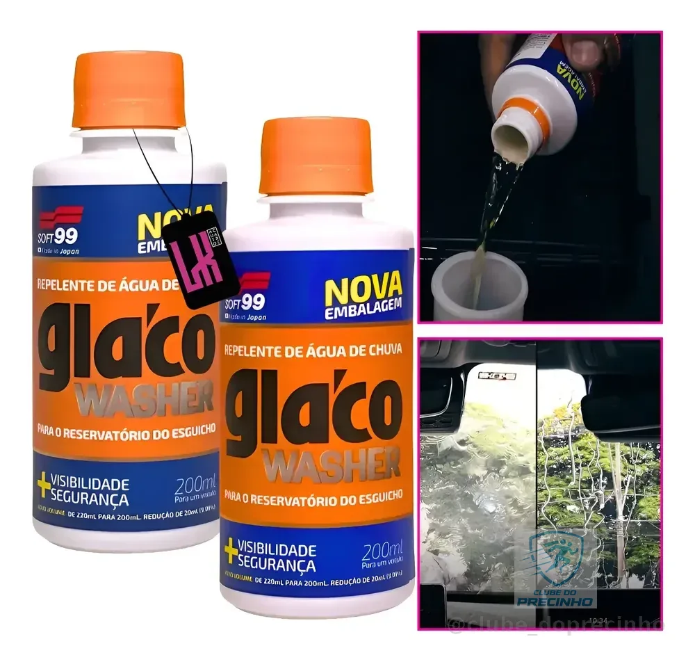 Kit 2 Glaco Washer 200ml Soft99 Aditivo Repelente Agua Chuva