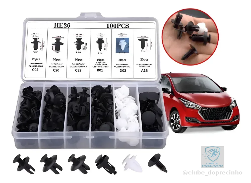 Kit 100 Presilha Grampo Parabarro Parachoque Universal Carro