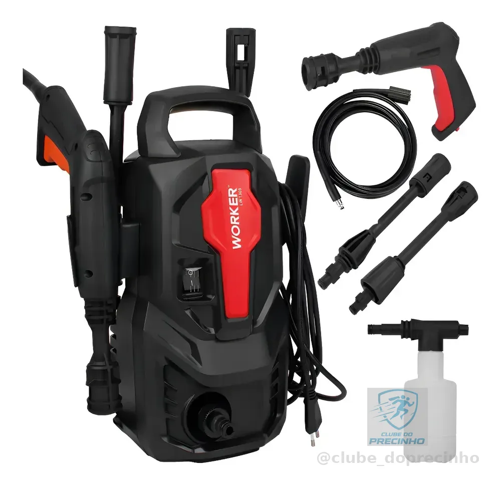 Lavadora De Alta Pressão Potente 1305lbs Kit Shampoo Worker Preto 60 Hz 220v