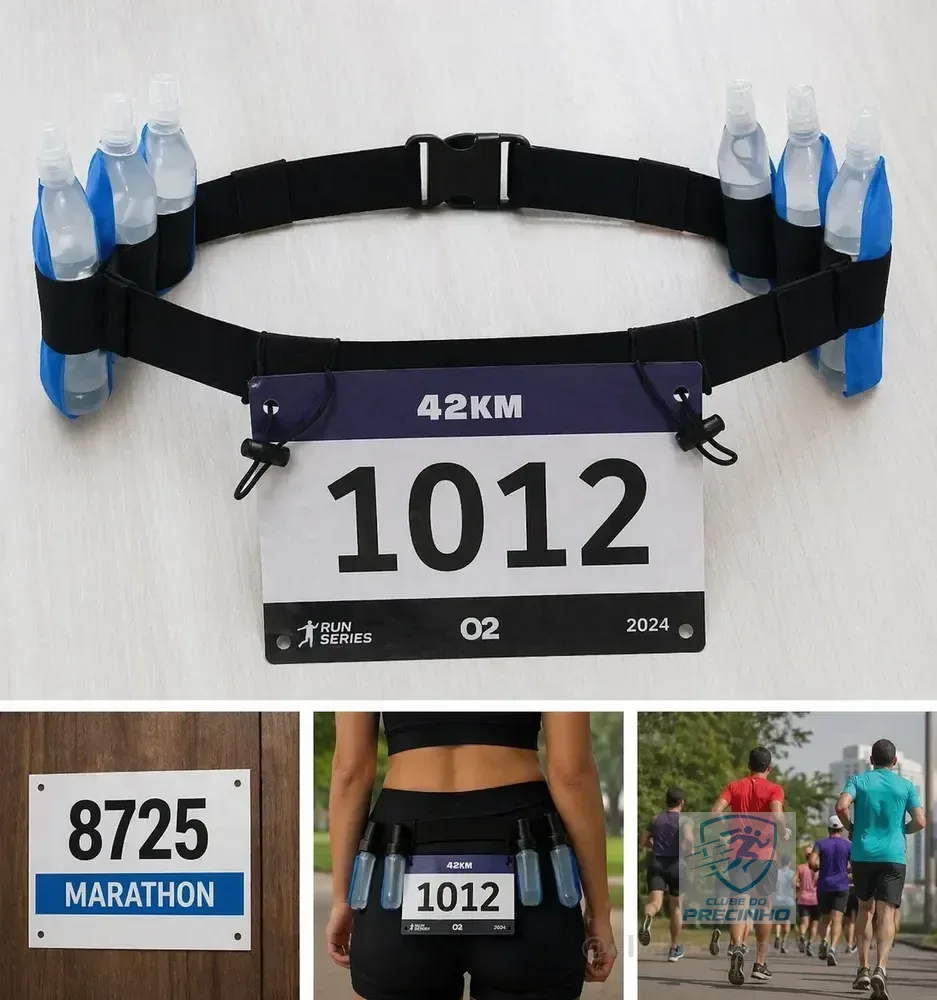Cinto Porta Número Para Corrida Ciclismo Triathlon Gel Carbo Preto