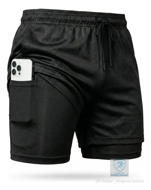 Shorts Dry Fit 2 Em 1 Masculino Térmico Compressão Corrida