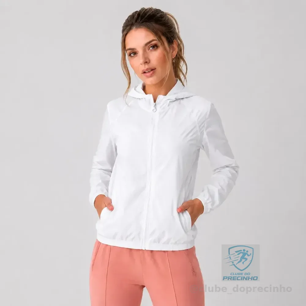 Jaqueta Feminina Iz Corta Vento Ultra Leve Com Capuz 2026 Branco P Liso