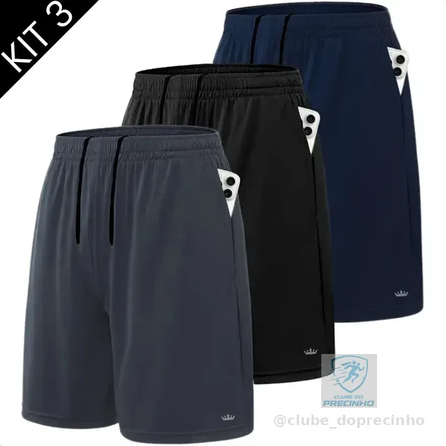 Short Bermuda Kit 3 Fitness Academia Praia Bolso Premium