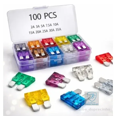 Fusivel Lamina Media Carro Automotivo Kit 100 Pçs Com Estojo