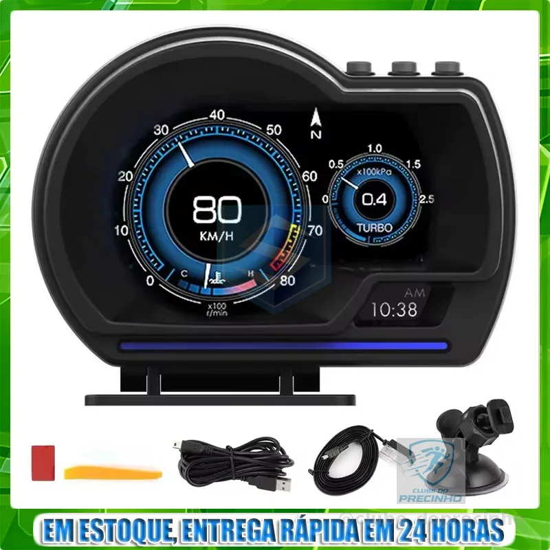 P6 OBD2 Carro Head Up Display HUD Inteligente Água & Óleo Temperatura Turbo RPM Medidor Monitoramento Condução
