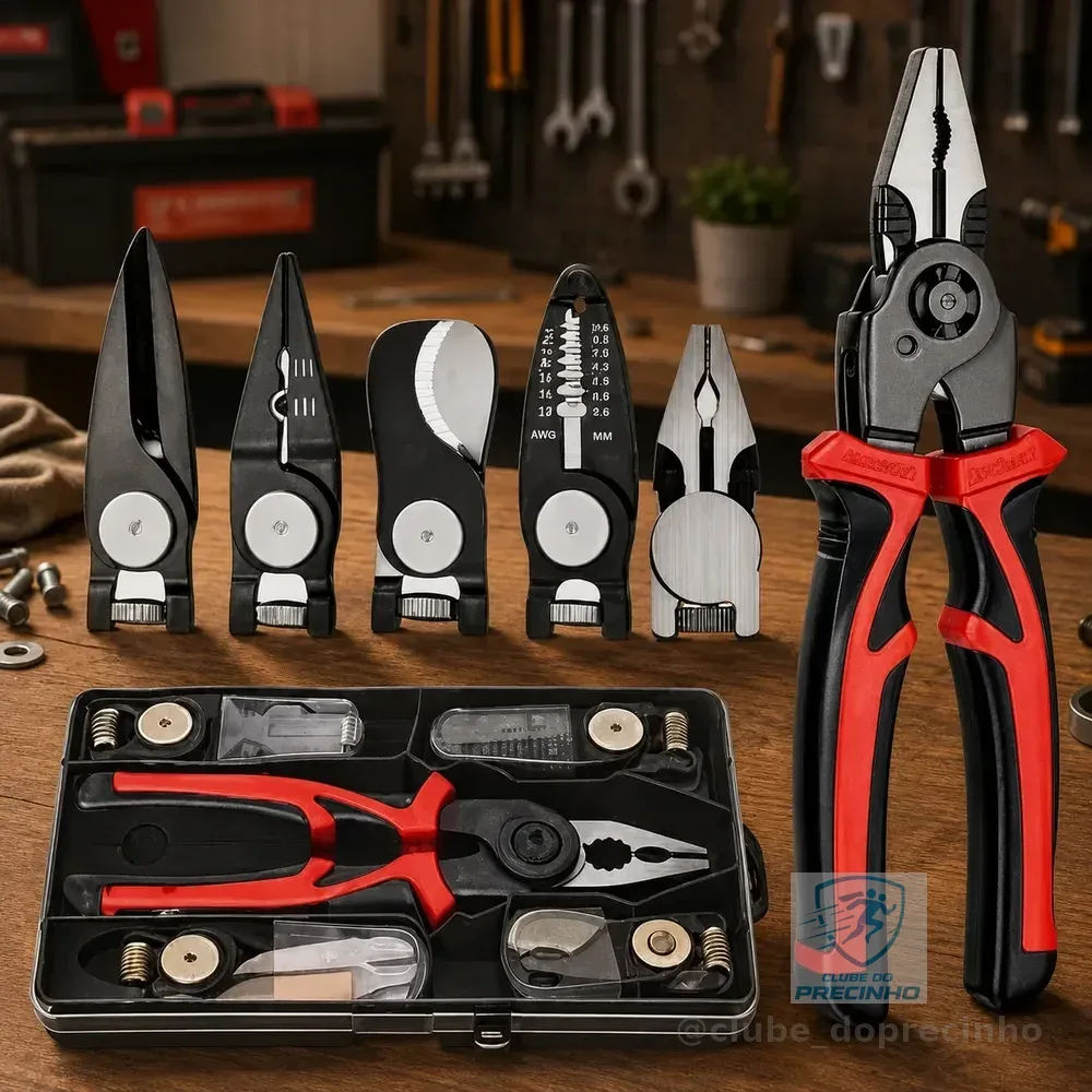 Alicate 5 Pontas Multifuncional Universal Linha Profissional Vermelho E Preto