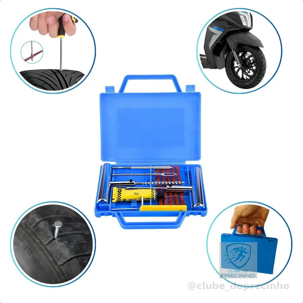 Kit Remendo Metal Reparo Macarrão Pneu Carro Moto C/ Maleta