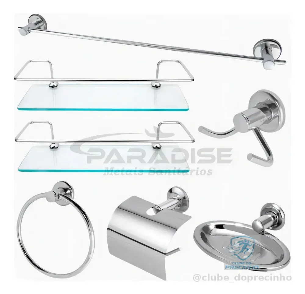 Kit Acessórios Banheiro Inox Lavabo Conjunto Com 2 Porta Shampoo