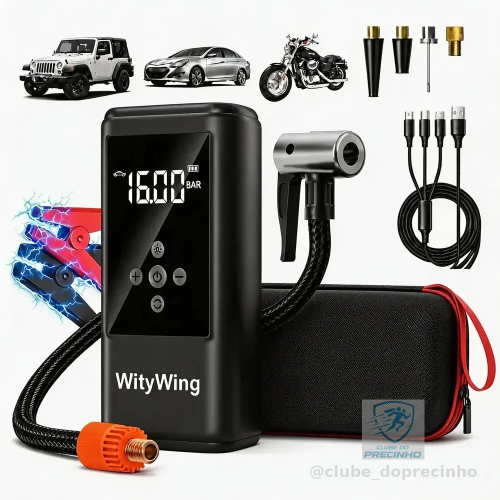 Auxiliar De Partida Veicular Portátil 16000mah Multifuncional 6 Em 1, Lanterna Led Multimodos,calibrador De Pneus Portátil Para Carros Motos Bicicletas Bolas
