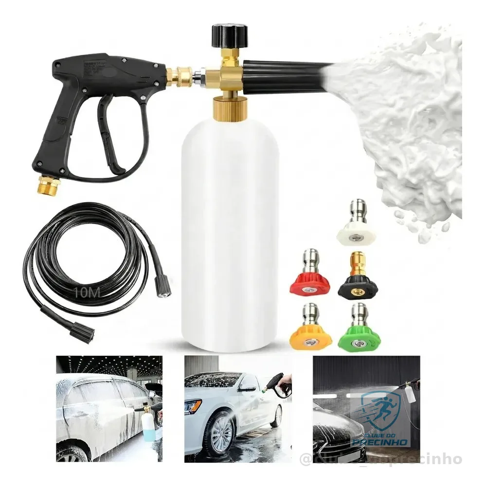 Snow Foam Engate Registro Bicos Coloridos 10m Mangueira Preto
