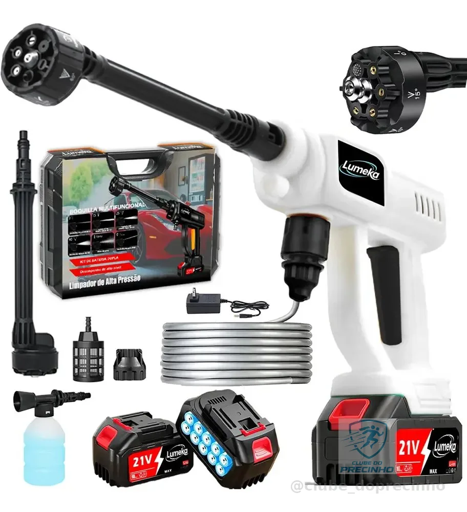 Lavadora de Alta Pressão a Bateria Portátil Lumeka XCQ-010, 46 bar e 550W, com 2 Baterias e Maleta