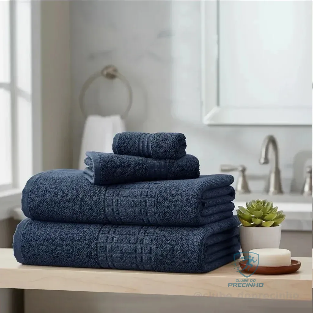 Jogo De Toalha Banho 4 Peças 100 Algodão 400 Gr/m Loft Camesa Azul-marinho Liso