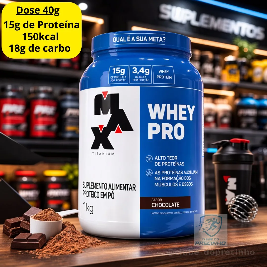 Whey Protein 1kg Whey Pro Max Titanium Sabor Baunilha BCAA e Aminoácidos